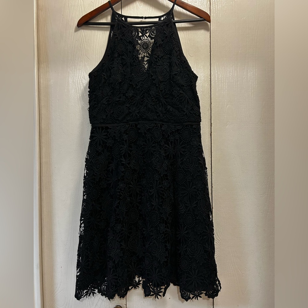 White House Black Market Black Lace  A-Line Midi Dress Size 8